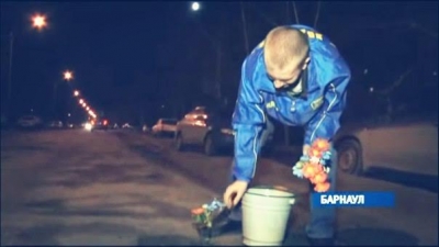 ЛДПР в Барнауле засадила ямы на дорогах искусственными цветами